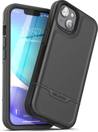 Vista 7 de ENCASED Funda a prueba de golpes compatible con iPhone 14, funda ultra protectora resistente para teléfono, serie Rebel (negro)