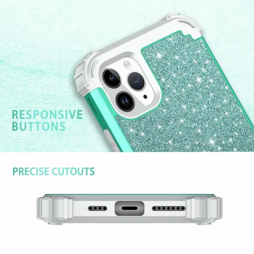 Vista 5 de LONTECT Funda para iPhone 11 Pro Max con purpurina brillante 3 en 1, a prueba de golpes, resistente, cuerpo completo, resistente funda protectora