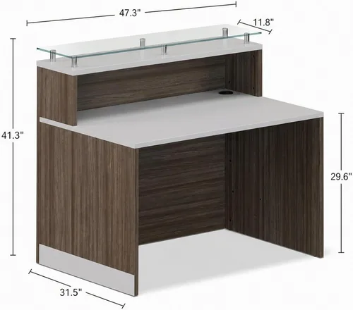 Vista 2 de NBF Recepción Mostrador superior de cristal para vestíbulo de oficina, 48" W, Driftwood Gris