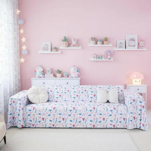 Vista 17 de Erosebridal Funda de sofá floral de 71 x 91 pulgadas, diseño de loto, antideslizante, acuarelas, diseño de hojas de flores azules, con pintura