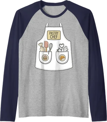 Vista 11 de Pastry Chef Funny Baker Baking Patisserie Apron Costume Raglan Baseball Tee