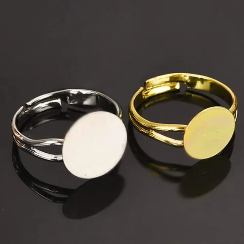 Vista 2 de LANBEIDE 40 anillos en blanco, chapado en plata, ajustable, plano, de 0.47 pulgadas, base de anillo en blanco (oro + plata)