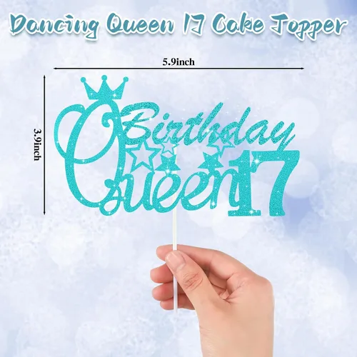 Vista 2 de Crowye Decoraciones de cumpleaños número 17, corona de tiara de 17 años, banda, decoración para tartas, velas, suministros para fiestas, regalos Azul