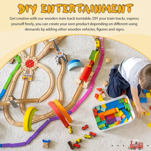Vista 5 de Syhood Juego de 2 piezas de expansión de pistas de tren de madera de 8 vías, puente de ladrillo, regalo de cumpleaños, divertido juguete educativo
