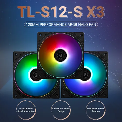 Vista 8 de Thermalright TL-S12-S X3 Ventilador de CPU de 120mm ARGB para Caja con Efecto de Iluminación ARGB, Ventilador de Computadora Silencioso PWM para PC