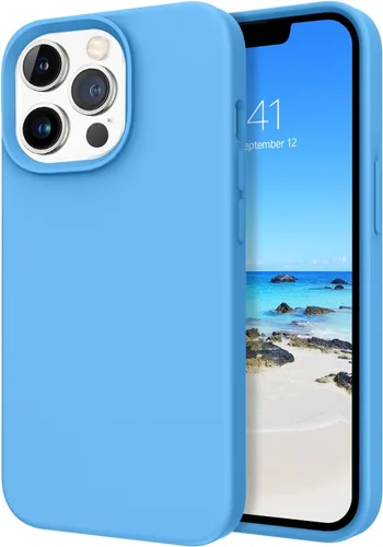 Vista 10 de Telaso Funda compatible con iPhone 13, silicona líquida de gel suave para iPhone 13, funda delgada con forro de microfibra a prueba de golpes, Azul