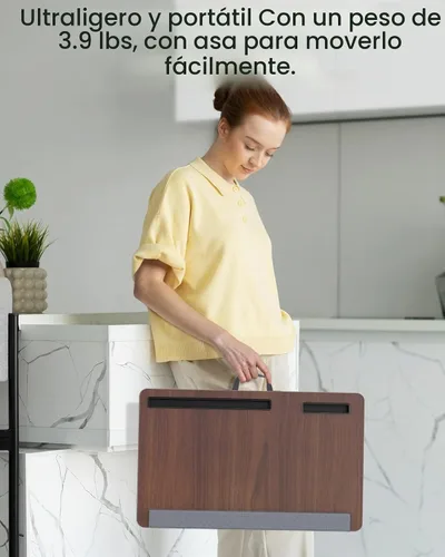Vista 5 de Potuopy Escritorio de regazo para laptop, bandeja de mesa de cama portátil Marrón Oscuro