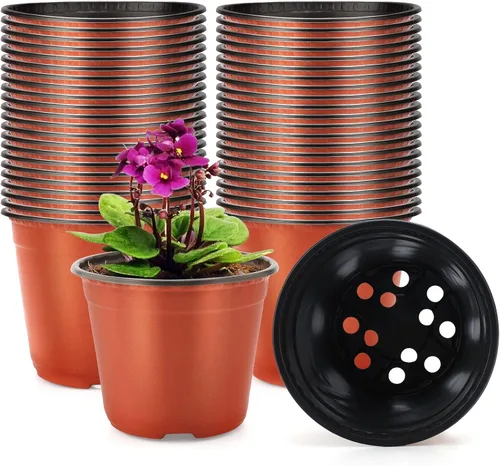 Vista 12 de KINGLAKE 100 piezas de macetas de plástico de 10 cm para plantas negras