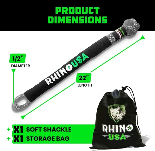 Vista 5 de Rhino USA Cuerda de grillete suave sintética (paquete de 1) – 1/2 pulgada x 22 pulgadas (44,050 libras de resistencia mínima a la rotura) Kit