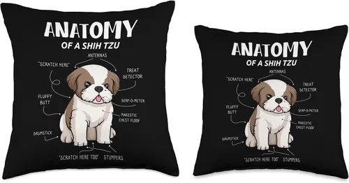 Vista 3 de Anatomy Of Dog Funny Animal Apparel Funny Anatomy Shih Tzu - Almohada para amantes de los perros, 15.7 x 15.7 in, multicolor