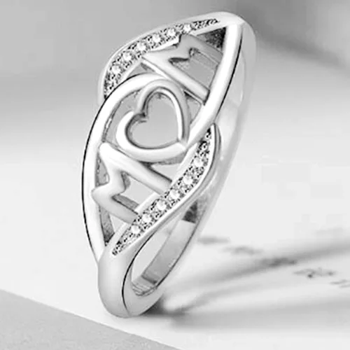 Vista 3 de Jude Jewelers Anillo de acero inoxidable para el día de la madre, cumpleaños, boda, graduación, festival, día festivo, Metal, Zirconia cúbica