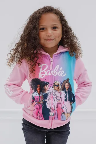 Vista 2 de Barbie Sudadera con capucha de forro polar con cremallera para niñas pequeñas y grandes