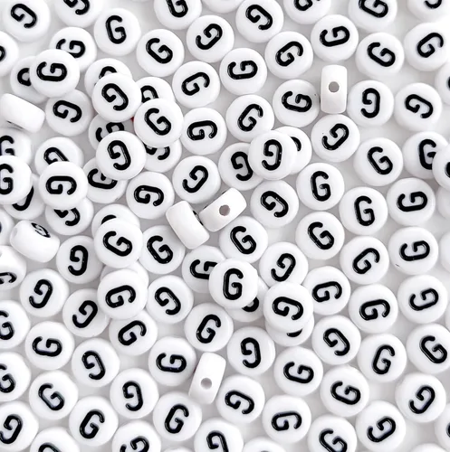 Vista 9 de 100 cuentas de letra, cuentas redondas blancas acrílicas del alfabeto de 0.157 x 0.276 pulgadas (0.157 x 0.276 in), cuentas vocales de letra A