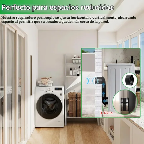 Vista 3 de Rejilla de ventilación para secadora de periscopio de 9.5 a 14.5 pulgadas, conducto telescópico de perfil bajo para espacios reducidos