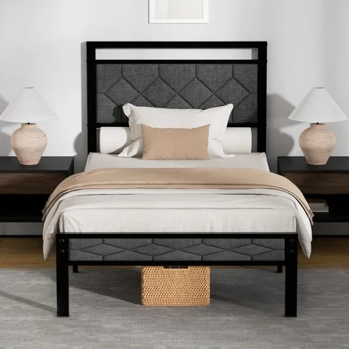 Vista 10 de Z-hom Base de cama matrimonial tapizada de fácil montaje y cabecera