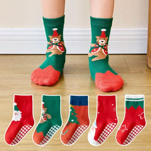 Vista 2 de SUITBOY Calcetines de Navidad para niños, calcetines antideslizantes para bebés, regalos coloridos de Navidad para niños y niñas, calcetines cálidos