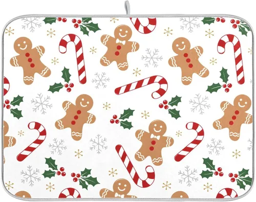 Vista 38 de Linda alfombrilla de secado de platos con hongos y plantas silvestres para encimera de cocina, almohadilla absorbente de microfibra, mediana 16x18