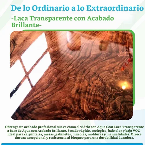 Vista 4 de Aqua Coat - Laca transparente con acabado brillante, a base de agua de primera calidad para madera y plástico, secado rápido, no se amarillea