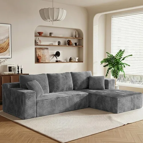 Vista 10 de WINBOY Sofás deshuesados en forma de L de 106 pulgadas para sala de estar, cómodo sofá modular de pana comprimido con bolsillo lateral, Chiase
