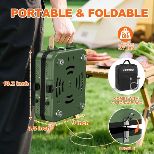 Vista 3 de Estufa de campamento plegable de propano de 2 quemadores con bolsa de transporte, estufas de campamento de propano portátiles con quemadores