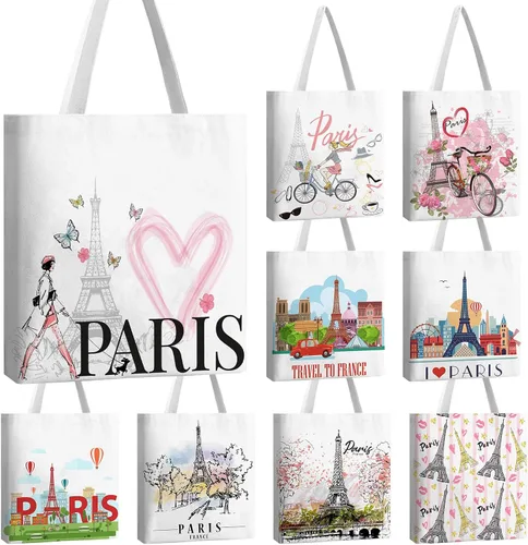 Vista 7 de Bolsas de lona Chicago de 9 piezas, regalo de recuerdo, bolsa de compras para regalos de viaje