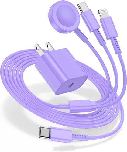Vista 11 de Cargador para Apple Watch de carga rápida, cable de carga múltiple 3 en 1 con cargador USB C de 20 W, cable de carga iWatch de 6 pies para iWatch