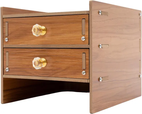 Vista 7 de Estante de madera para monitor de computadora con cajones, soporte ajustable para monitor de TV para laptop, organizador de almacenamiento