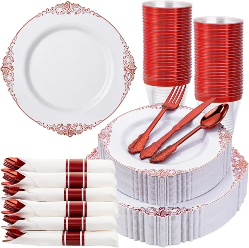 Vista 13 de Nervure 175 platos de plástico negro, platos de fiesta desechables para 25