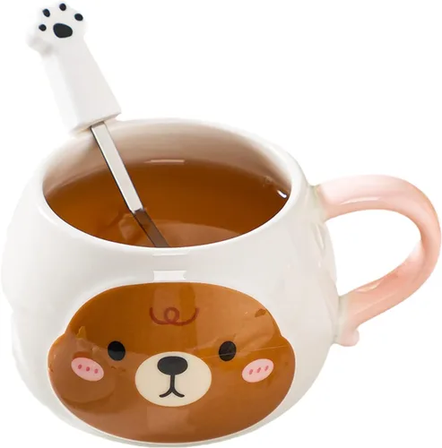 Vista 12 de Taza de globo de aire caliente con tapa, cuchara para niños, taza de leche de dibujos animados, taza 3D, taza de café de cerámica, taza de té
