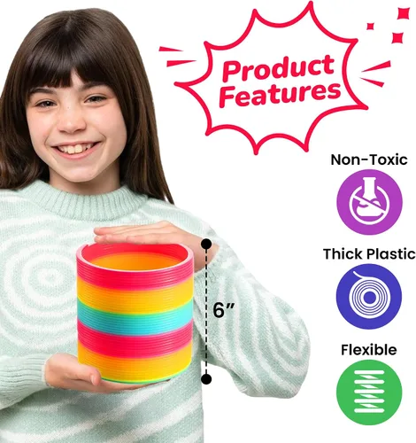 Vista 2 de Bedwina Jumbo Rainbow Spring Coil Toy - Bobina de resorte gigante de plástico de 6 pulgadas para niños, juguetes de primavera grandes para niños