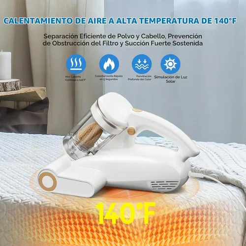 Vista 4 de Aspiradora de colchón con luz UV-C, aspiradora de cama de 16Kpa para sofá Blanco albaricoque