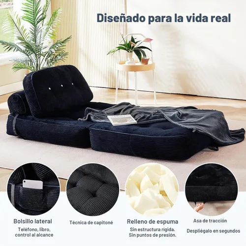 Vista 7 de Sofá cama plegable tipo futón, sin montaje, negro 5 Paquete de 5 unidades.
