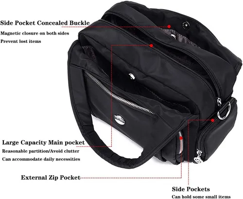 Vista 4 de MINTEGRA Bolso cruzado para mujer, bolso impermeable con múltiples bolsillos, de nailon, bolso de hombro de viaje