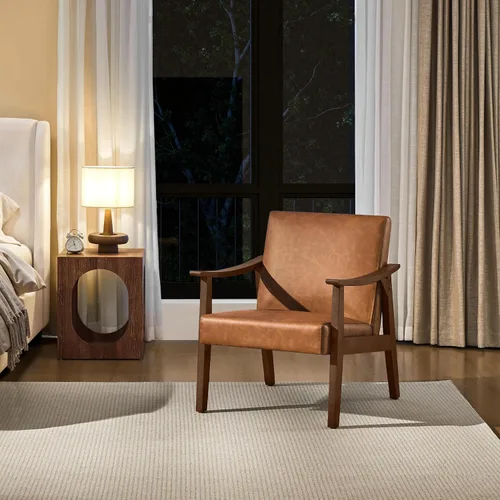 Vista 2 de Yaheetech Silla Accent Mid-Century con respaldo alto, color marrón (paquete de 2)