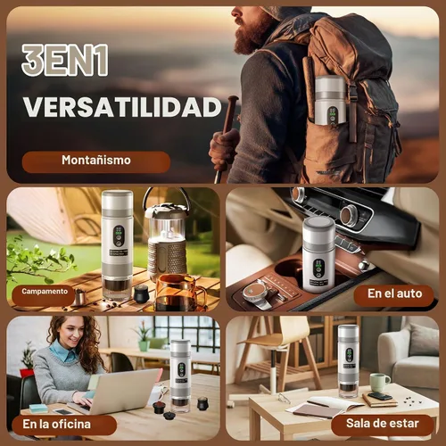 Vista 3 de Cafetera Portátil para Café con 2 Baterías Recargables, 8 Tazas, 20 bares, USB-C, Cafetera de Espresso para Camping, Viaje, Oficina, Compatible