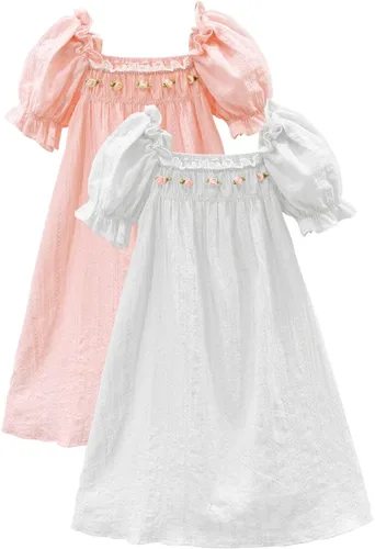 Vista 6 de BANGSAUR Vestidos vintage para niñas, camisas de dormir de princesa de algodón, para niños de 3 a 12 años