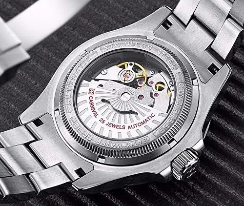 Vista 5 de MASTOP Reloj de pulsera mecánico de lujo luminoso impermeable para hombre, de acero inoxidable plateado