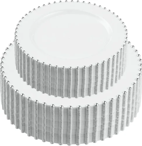 Vista 22 de Plasticpro - Juego de platos combinados de 32 piezas de plástico para cena, platos desechables de plástico elegantes y resistentes para fiestas de 7