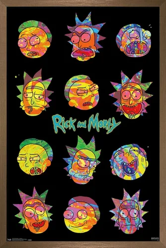 Vista 14 de Trends International Rick And Morty - Póster de pared Vaporwave, 22.4 pulgadas de largo x 14.7 pulgadas, versión enmarcada en madera de granero