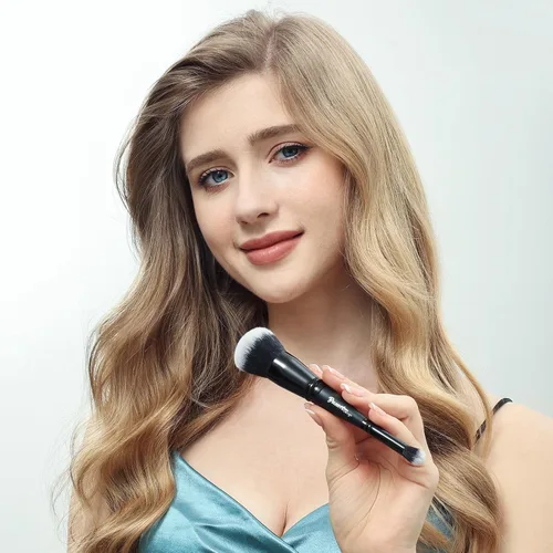 Vista 2 de Corrector de base de doble extremo, brocha de maquillaje con pelusa impecable, cepillo de cara grande, paquete de 2 piezas, ideal para líquidos