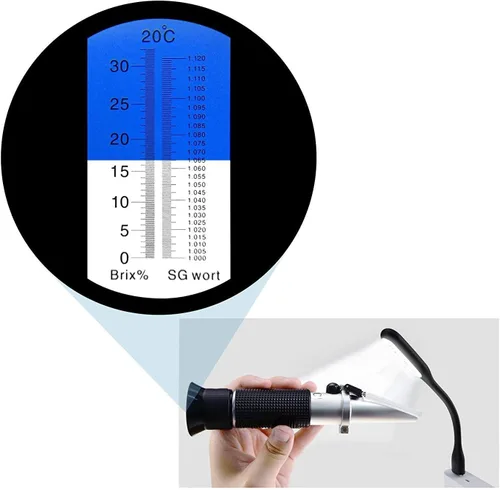 Vista 8 de Refractómetro Brix con ATC, Rango 0-32% Brix con 0.2% División, para Brandy, Cerveza, Frutas, Líquido de Corte, con Luz LED Extra y pipetas