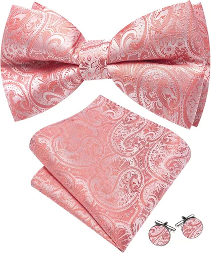 Vista 71 de Barry.Wang Pajarita de Rayas Paisley para Hombre de Seda Preatada Pañuelo de Bolsillo Gemelos Juego Formal Boda Fiesta Graduación