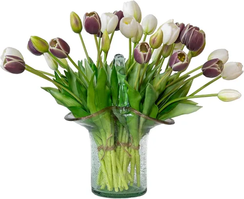 Vista 18 de DUYONE 15 flores de tulipanes artificiales, ramo de látex de tacto real, tulipanes falsos para oficina, boda, fiesta, hogar, cocina, jardín