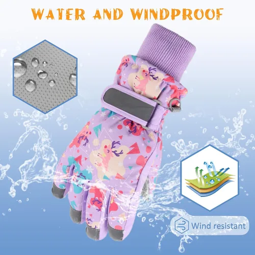 Vista 4 de JANGANNSA Guantes de esquí de invierno para niños y niñas, guantes de nieve para clima frío, guantes de esquí y snowboard impermeables con forro