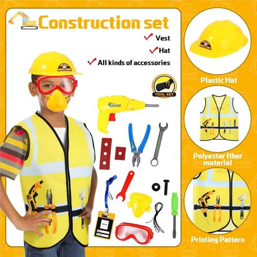 Vista 4 de 3 juegos de ropa de vestir para niños, disfraces de juego de rol a granel para niños de 3 a 7 años, chaleco de bombero, policía y trabajadores