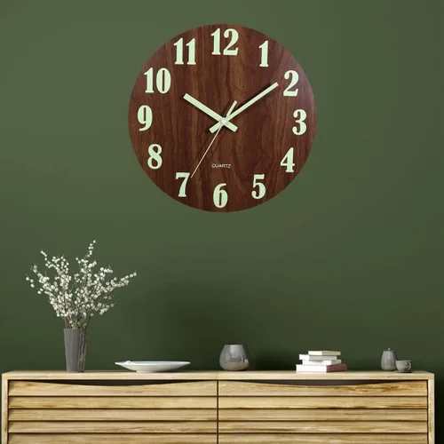 Vista 3 de Reloj de pared luminoso, reloj de pared de madera silencioso de 12 pulgadas sin tictac para interior/sala de estar