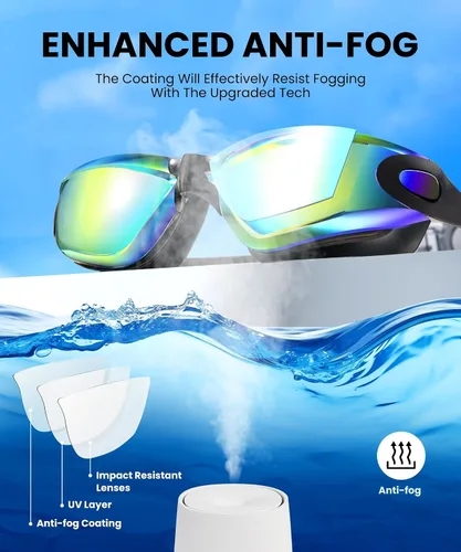 Vista 2 de Paquete de 3 gafas de natación sin fugas, antiniebla, UV, para adultos, hombres, mujeres y jóvenes