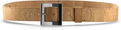 Vista 3 de Corkor Cinturón de corcho para mujer, cuero vegano, cinturón ajustable, cinturón de gran tamaño, negro, 1.57 pulgadas de ancho
