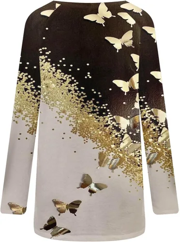 Vista 5 de Blusas de talla grande para mujer, túnica de manga larga con cuello redondo, ajuste holgado, blusa larga con vuelo