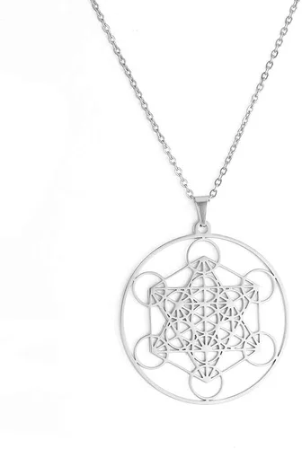Vista 3 de Anillo de collar con forma de cubo de metatrones ahuecado con forma de arcángel de estrella de David